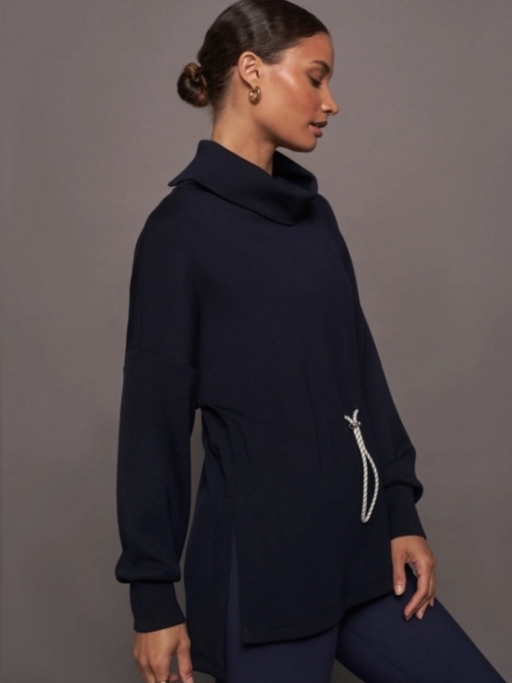 Varley Freya Blue (Sky Captain) Cowl Neck Sweater with Drawstring - Size S $148 - Picture 4 of 11